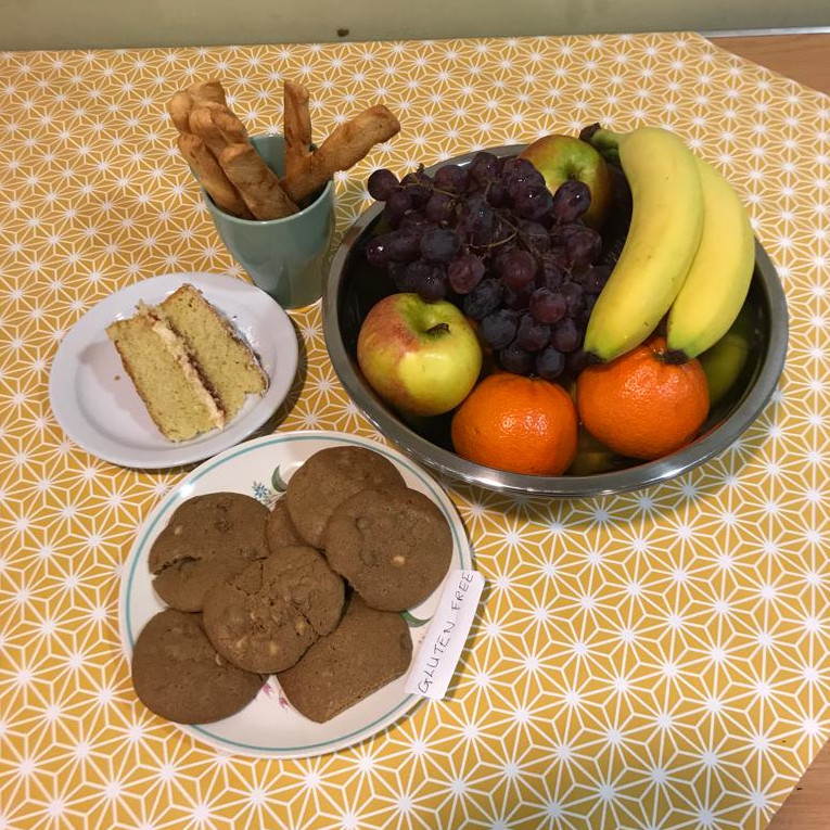 Various pieces of food on a table