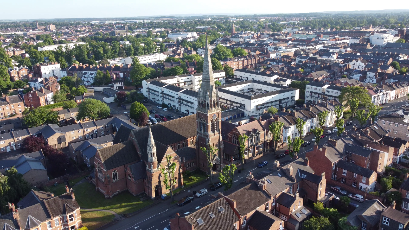 Aerial view of St Paul's Church and surrounding buildings