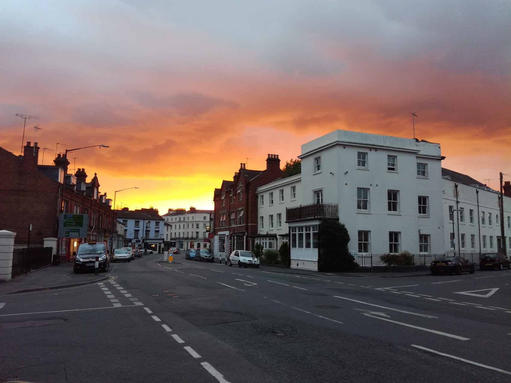 Buildings in Leamington Spa in the evening